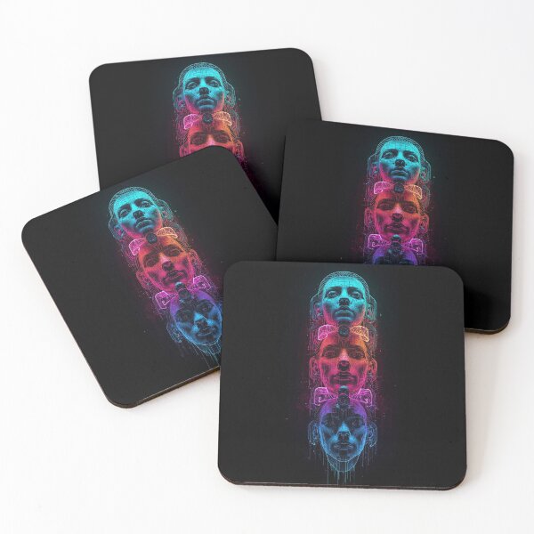 Item preview, Neon Totem Faces – Futuristic Street Art Portrait in Vibrant Colors designed and sold by PLUSHIWORLDtm.