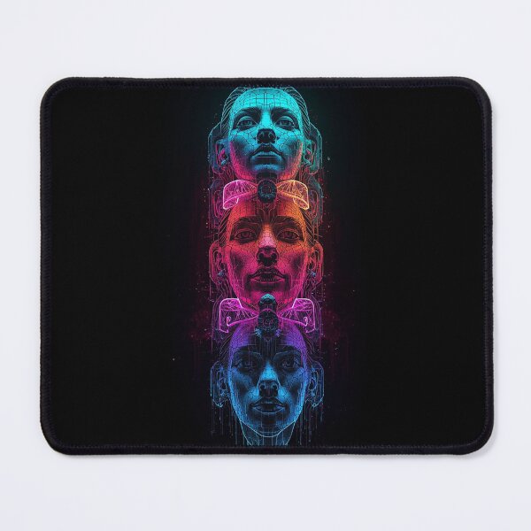 Item preview, Neon Totem Faces – Futuristic Street Art Portrait in Vibrant Colors designed and sold by PLUSHIWORLDtm.