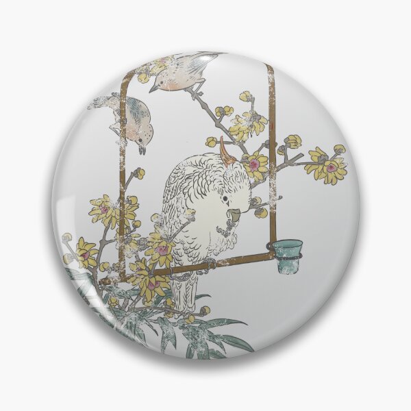 Item preview, Retro Bloom – Avian Gathering | Kacho-ga Inspired Parrot & Plum Design designed and sold by tokomoroJP.