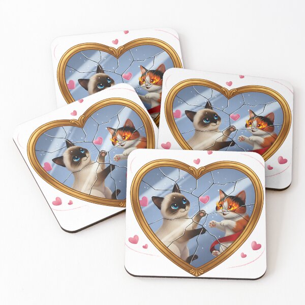 Item preview, Cracked Mirror Hearts,Reflections of a broken love. Gothic Valentine art, dark romance, moody cat illustration designed and sold by meesub.