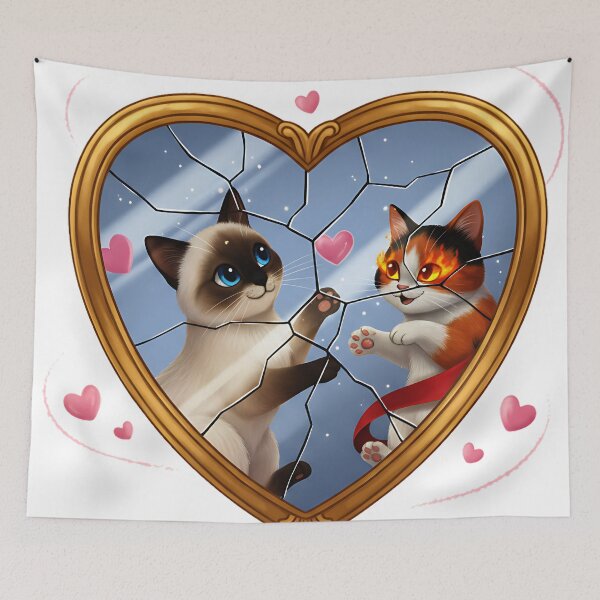 Item preview, Cracked Mirror Hearts,Reflections of a broken love. Gothic Valentine art, dark romance, moody cat illustration designed and sold by meesub.