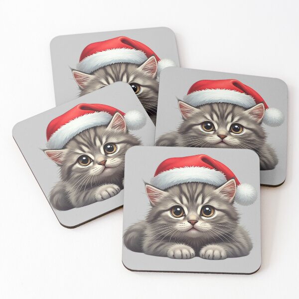 Item preview, Cute Christmas Kitten – Fluffy Gray Cat in Santa Hat with Adorable Holiday Charm designed and sold by PixelVibe782.