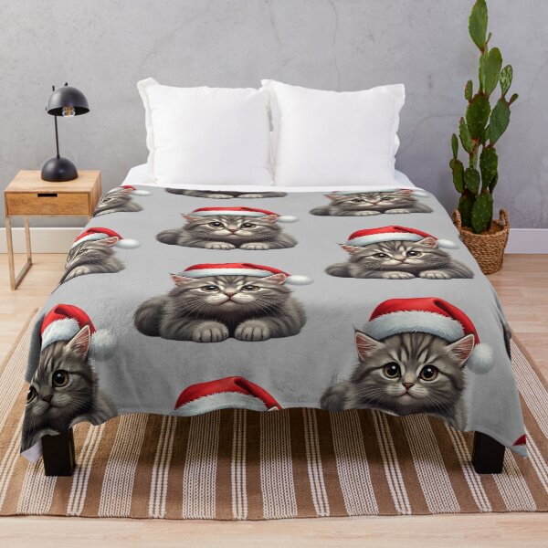 Item preview, Cute Christmas Kitten – Fluffy Gray Cat in Santa Hat with Adorable Holiday Charm designed and sold by PixelVibe782.