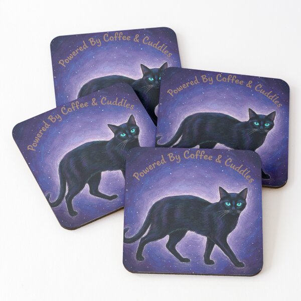 Item preview, Powered By Coffee & Cuddles Black Cat Space Night Sky Desig designed and sold by Ankkkita.