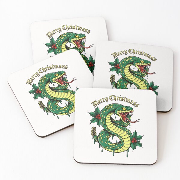 Item preview, Tattoo-Inspired Snake Entwined with Festive Holly and Berry Motif designed and sold by SplashTastic.