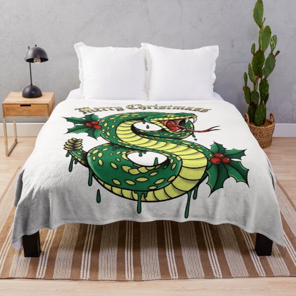 Item preview, Tattoo-Inspired Snake Entwined with Festive Holly and Berry Motif designed and sold by SplashTastic.