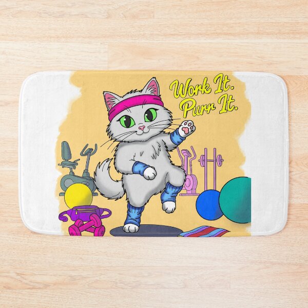 Item preview, “Work It. Purr It. — Retro Fitness Cat” designed and sold by BlackCat Vibe.