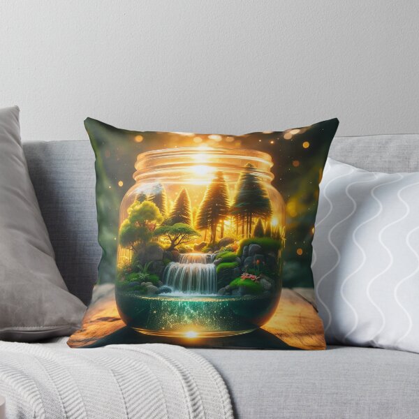 Item preview, a miniature fantasy forest and glowing waterfall contained inside a glass jar designed and sold by Theriddler1.
