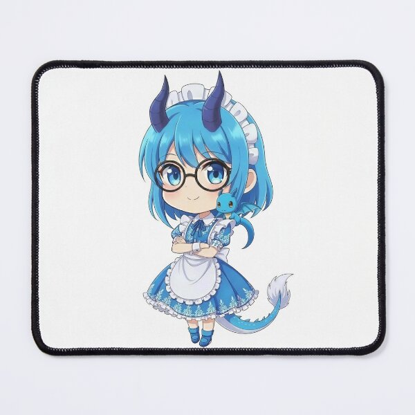 Item preview, Chibi Blue Dragon Maid with Glasses designed and sold by DomeGeekArt.