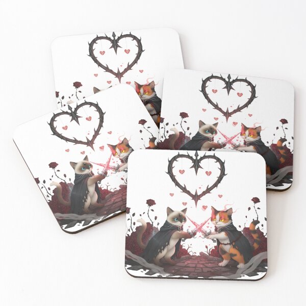 Item preview, Duel of the Hearts, Love’s battle leaves scars. Gothic fantasy, dark romance, dramatic cat illustration designed and sold by meesub.