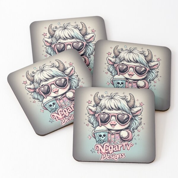 Item preview, Cute Kawaii Baby Yak Girl With Bubble Tea & Heart Glasses – NegarTv Designs Cute Chibi Character Art designed and sold by NegarTv Designs.