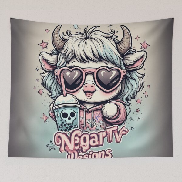 Item preview, Cute Kawaii Baby Yak Girl With Bubble Tea & Heart Glasses – NegarTv Designs Cute Chibi Character Art designed and sold by NegarTv Designs.