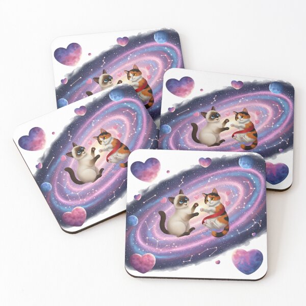 Item preview, Galactic Hearts, Star-crossed cats in cosmic love. Fantasy romance, space art, surreal pet love illustration designed and sold by meesub.