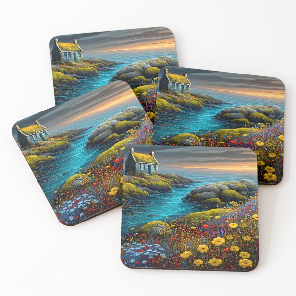 Item preview, Scenic Coastal Cottage Surrounded by Vibrant Flowers designed and sold by Artessie.