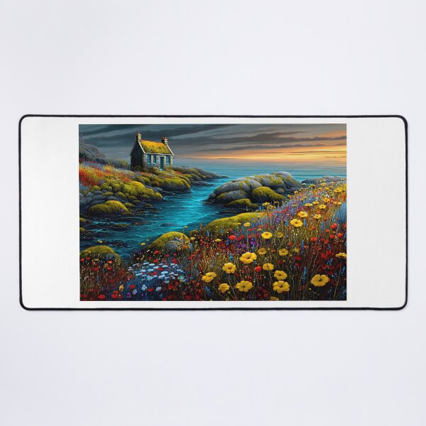 Item preview, Scenic Coastal Cottage Surrounded by Vibrant Flowers designed and sold by Artessie.