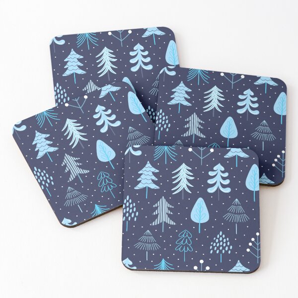 Aperçu de l'œuvre sapins de Noël festifs d'hiver, botanique, bleu glacé, marine, blanc créée et vendue par Nicola-Rowe.