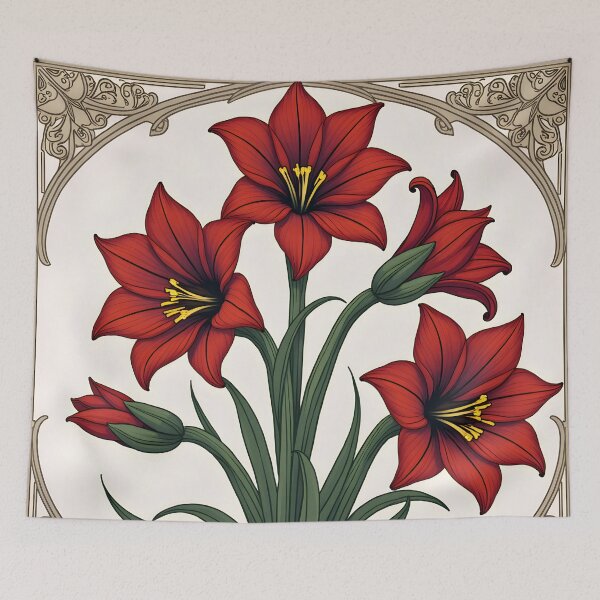 Item preview, Art Deco style Illustration of Amaryllis Flowers designed and sold by Petalandfur.