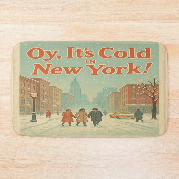 Item preview, Oy, It’s Cold in New York! – Retro Christmas Postcard with Taxi, Tree & Holiday Lights designed and sold by Globalcitytees.