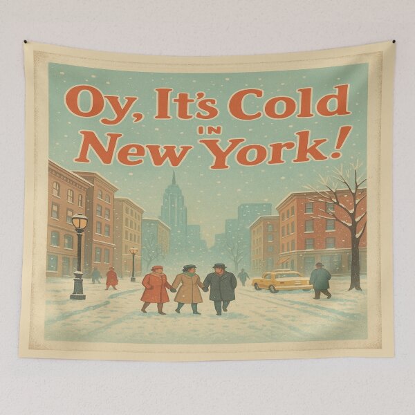 Item preview, Oy, It’s Cold in New York! – Retro Christmas Postcard with Taxi, Tree & Holiday Lights designed and sold by Globalcitytees.