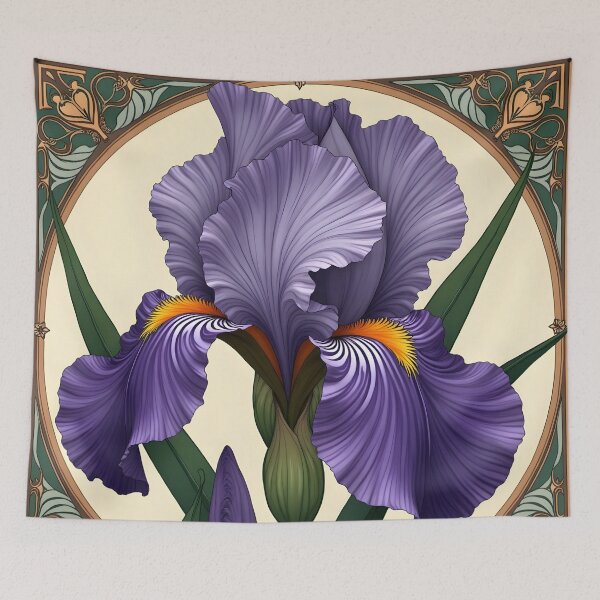 Artikelvorschau, Illustration von lila Irisblüten im Art-Deco-Stil entworfen und verkauft von Petalandfur.