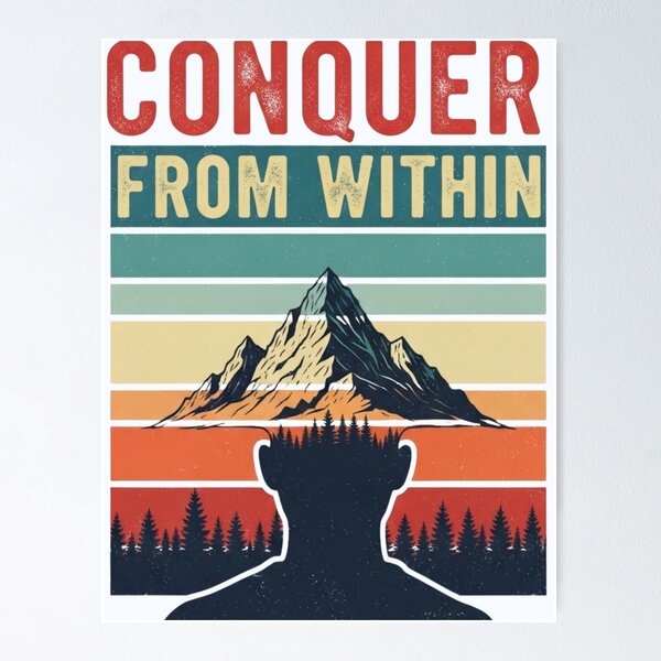 Item preview, Conquer From Within – Vintage Mountain Motivational T-Shirt Design  designed and sold by Thaj.