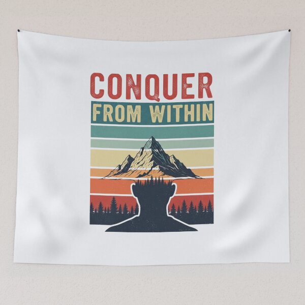 Item preview, Conquer From Within – Vintage Mountain Motivational T-Shirt Design  designed and sold by Thaj.