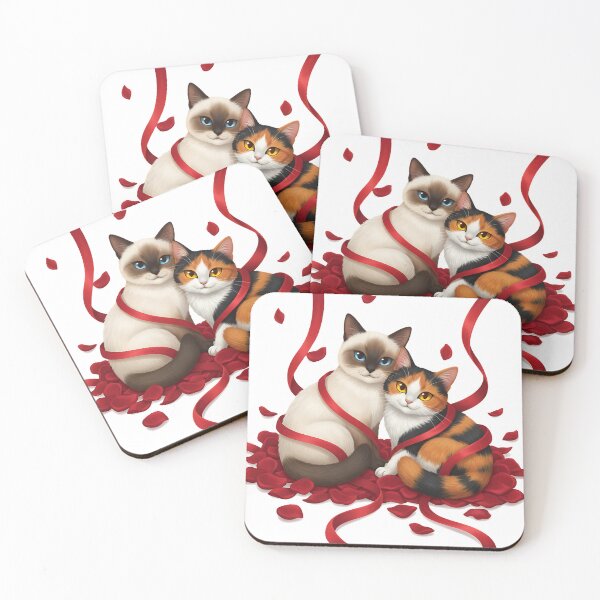 Item preview, Ribbon & Rose Chaos  ,Two hearts, one tangled mess.  Whimsical love art, romantic cats, kawaii Valentine illustration designed and sold by meesub.