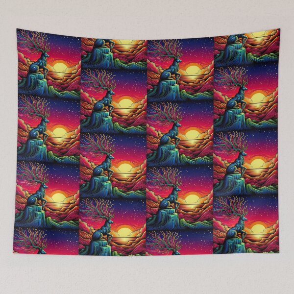 Item preview, "Celestial Deer at Sunset – Surreal Psychedelic Landscape" designed and sold by Dogandesighn.