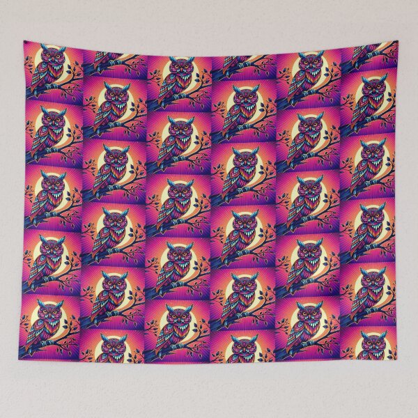 Item preview, "Psychedelic Owl Under Moonlight – Vibrant Geometric Forest Art" designed and sold by Dogandesighn.