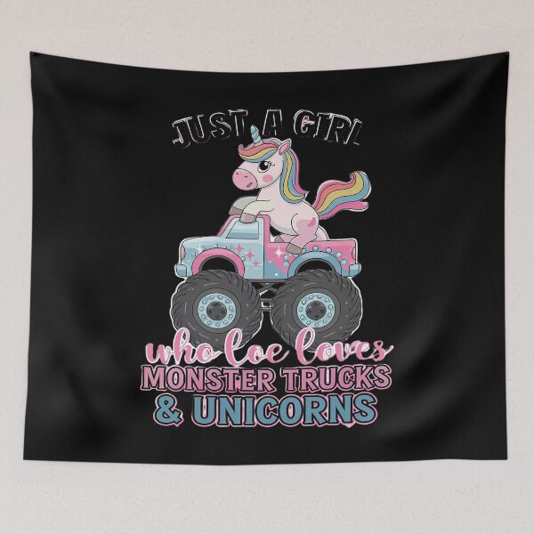 Item preview, Just a Girl Who Loves Monster Trucks and Unicorns designed and sold by HuValverdeArt.