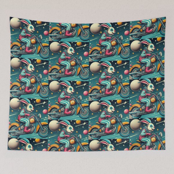 Item preview, "Cosmic Bunny Ride – Space Motorcycle Adventure" designed and sold by Dogandesighn.