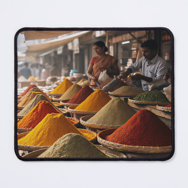 Item preview, Vendors At A Busy Indian Spice Market Display Colorful Spices In Baskets Outdoor Stalls designed and sold by AuroraPublishing.