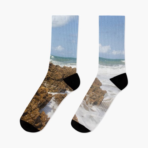 Item preview, turbulent waves crashing against the rocks on the beach 2 designed and sold by felipequeiroz.