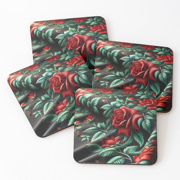 Item preview, Scarlet Roses on Black Satin – Nocturnal Floral Elegance designed and sold by Tommandjerry.