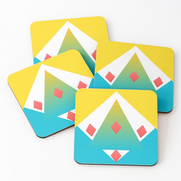 Item preview, Vibrant Yellow-Green-Blue Gradient Triangle Abstract Art with Red Diamond Accents - Modern Geometric Print designed and sold by Faali950.