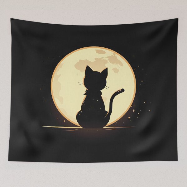 Item preview, Minimal Cat and Moon Silhouette – Elegant Modern Vector Design designed and sold by Windy-market.