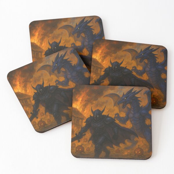 Item preview, Epic Dark Knight Facing Blue Dragon in Burning Village designed and sold by PandaTShirtShop.