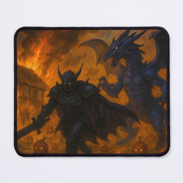 Item preview, Epic Dark Knight Facing Blue Dragon in Burning Village designed and sold by PandaTShirtShop.
