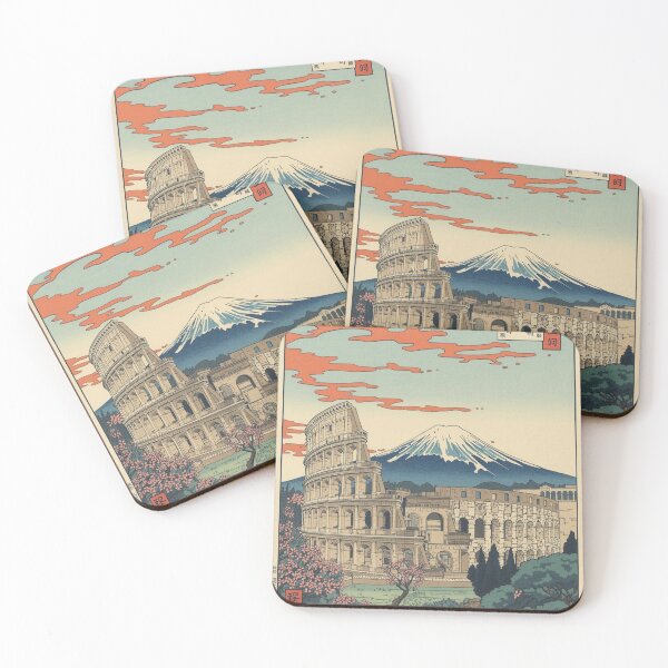 Item preview, Roman Colosseum and Mount Fuji – Japanese Ukiyo-e Woodblock Landscape designed and sold by Vandy Fullam.