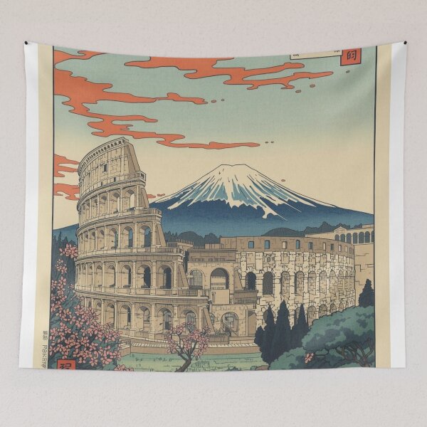 Item preview, Roman Colosseum and Mount Fuji – Japanese Ukiyo-e Woodblock Landscape designed and sold by Vandy Fullam.