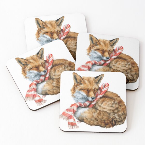 Item preview, Watercolor Fox Wearing Red and White Striped Scarf – Cozy Winter Animal Illustration designed and sold by ThaiArtShop.
