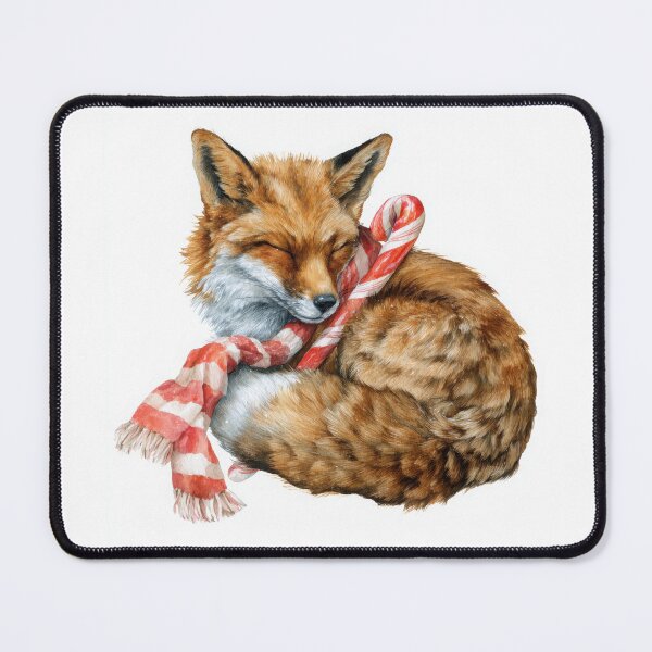 Item preview, Watercolor Fox Wearing Red and White Striped Scarf – Cozy Winter Animal Illustration designed and sold by ThaiArtShop.