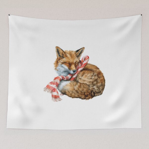 Item preview, Watercolor Fox Wearing Red and White Striped Scarf – Cozy Winter Animal Illustration designed and sold by ThaiArtShop.