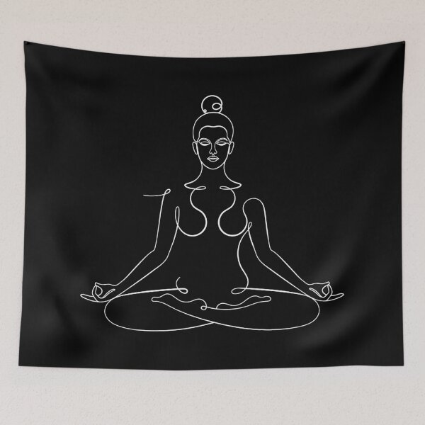 Item preview, White Aesthetic Lotus Pose – Padmasana – One Line Drawing designed and sold by altandesign.