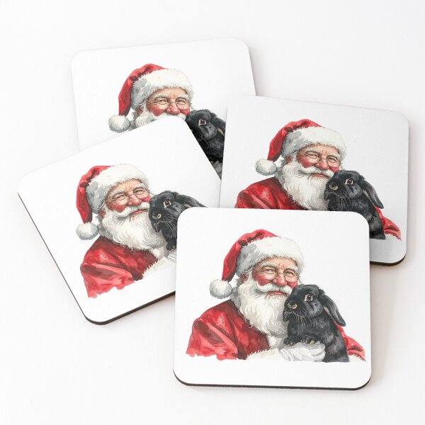 Item preview, Watercolor Santa with Black Bunny – Festive Art designed and sold by Litely.