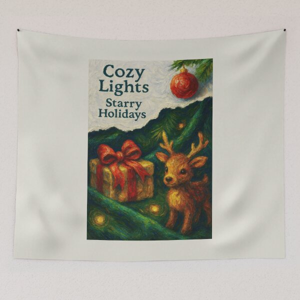 Item preview, Starry Christmas Composition with Orange-Toned Fawn and Rich Green Pines designed and sold by SplashTastic.