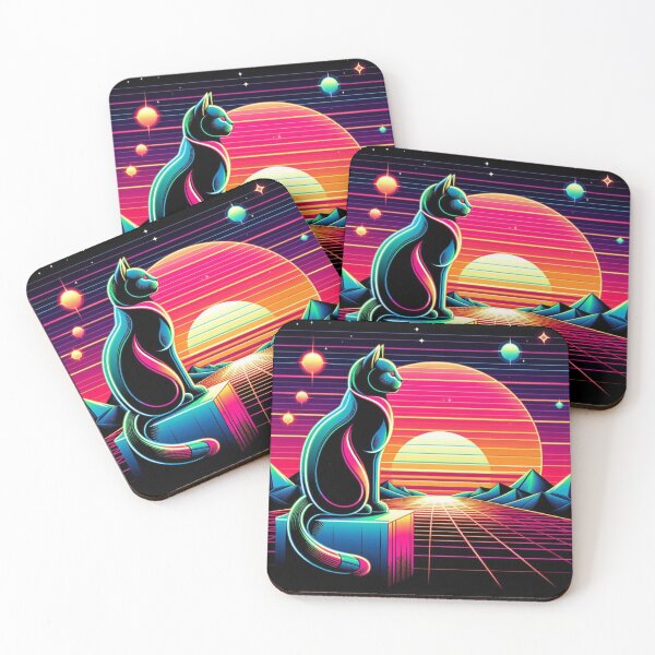 Item preview, Retro Futuristic Cat in Neon Dreamscape designed and sold by Dogandesighn.