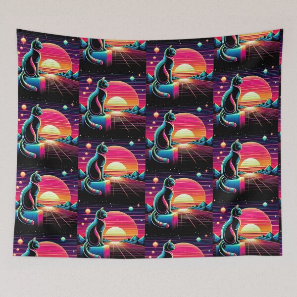 Item preview, Retro Futuristic Cat in Neon Dreamscape designed and sold by Dogandesighn.
