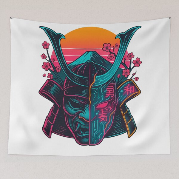 Item preview, Neo-Kintsugi Samurai — Neon Cyber Kabuto. designed and sold by PabDam.
