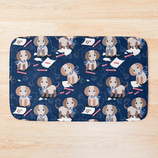 Item preview, Cute dachshund puppies wearing scarves sit amidst scattered pencils and doodles designed and sold by Alex Blud.